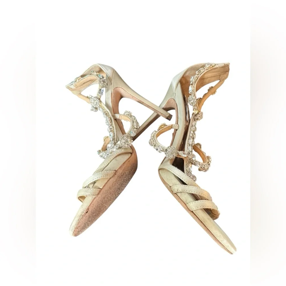 Badgley Mischka Thelma Ankle Strap Heels with Crystal Flower Detailing - Picture 7 of 9